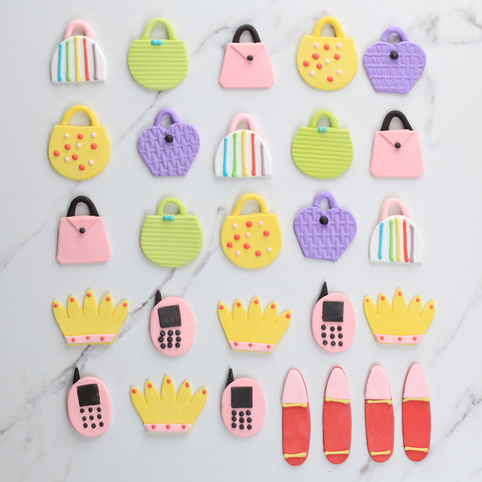 Princess Kit sugar decorations handmade of gumpaste. Perfect cake toppers for cupcakes, cakes, chocolates, candy, and cookies.