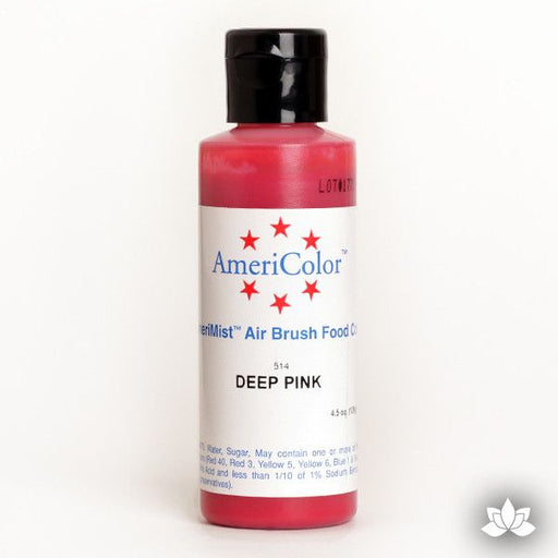 Deep Pink AmeriMist Air Brush Color 4.5 oz is a highly concentrated air brush color perfect for coloring non-dairy whipped icing, toppings, rolled fondant, gum paste flowers, and buttercream. Wholesale edible air brush color.