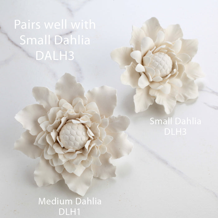 Sugar flower Dahlia handmade from gumpaste, perfect as cake toppers when decorating your own cakes. Fits on fondant and buttercream cakes.  Caljava cake decorations and bakerys supply.