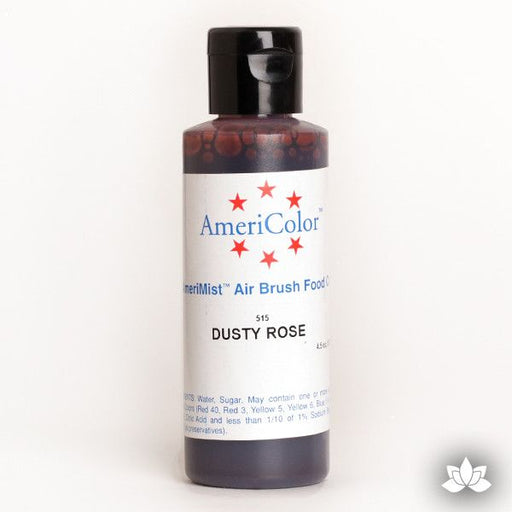 Dusty Rose AmeriMist Air Brush Color 4.5 oz is a highly concentrated air brush color perfect for coloring non-dairy whipped icing, toppings, rolled fondant, gum paste flowers, and buttercream. Wholesale edible air brush color.