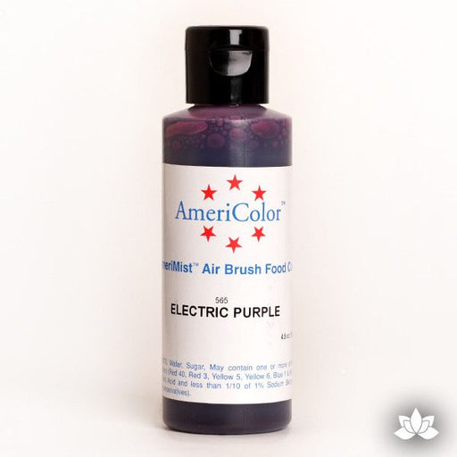 Electric Purple AmeriMist Air Brush Color 4.5 oz is a highly concentrated air brush color perfect for coloring non-dairy whipped icing, toppings, rolled fondant, gum paste flowers, and buttercream. Wholesale edible air brush color.