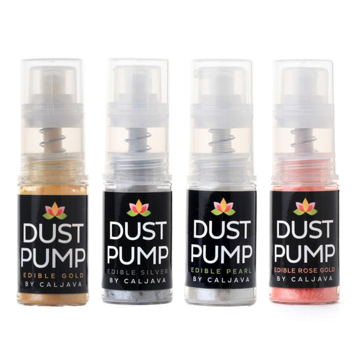 Edible luster dust pump spray used to add pearlescent shine to cakes, cupcakes, and professional bakery desserts by Caljava