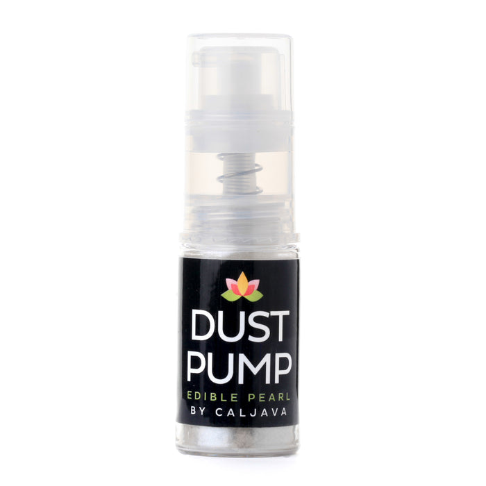 Edible pearlescent dust pump spray adding shimmer to molded chocolates, bonbons, and candy