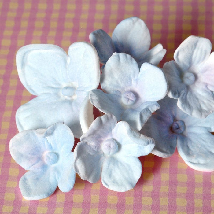 Blue Hydrangeas sugarflowers gumpaste cake decorations perfect for cake decorating fondant cakes as a cake topper.  Wholesale bakery supplies.