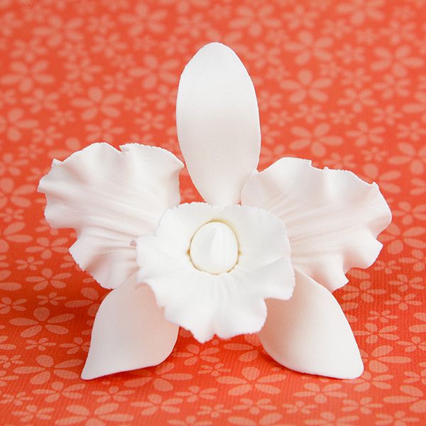 Small Cattleya Orchids are gumpaste sugarflower cake decorations perfect as cake toppers for cake decorating fondant cakes and wedding cakes. Caljava wholesale cake supply.