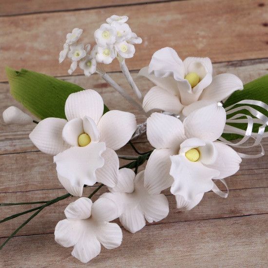 Handcrafted White Singapore Orchid Sprays – Premade Gumpaste Flowers for Cake Decorating by Caljava