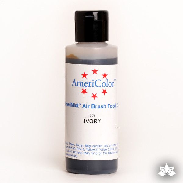 Ivory AmeriMist Air Brush Color 4.5 oz is a highly concentrated air brush color perfect for coloring non-dairy whipped icing, toppings, rolled fondant, gum paste flowers, and buttercream. Wholesale edible air brush color.