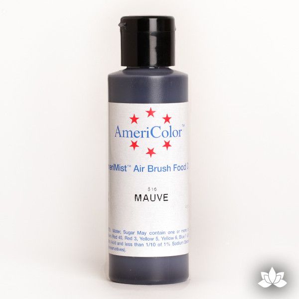 Mauve AmeriMist Air Brush Color 4.5 oz is a highly concentrated air brush color perfect for coloring non-dairy whipped icing, toppings, rolled fondant, gum paste flowers, and buttercream. Wholesale edible air brush color.