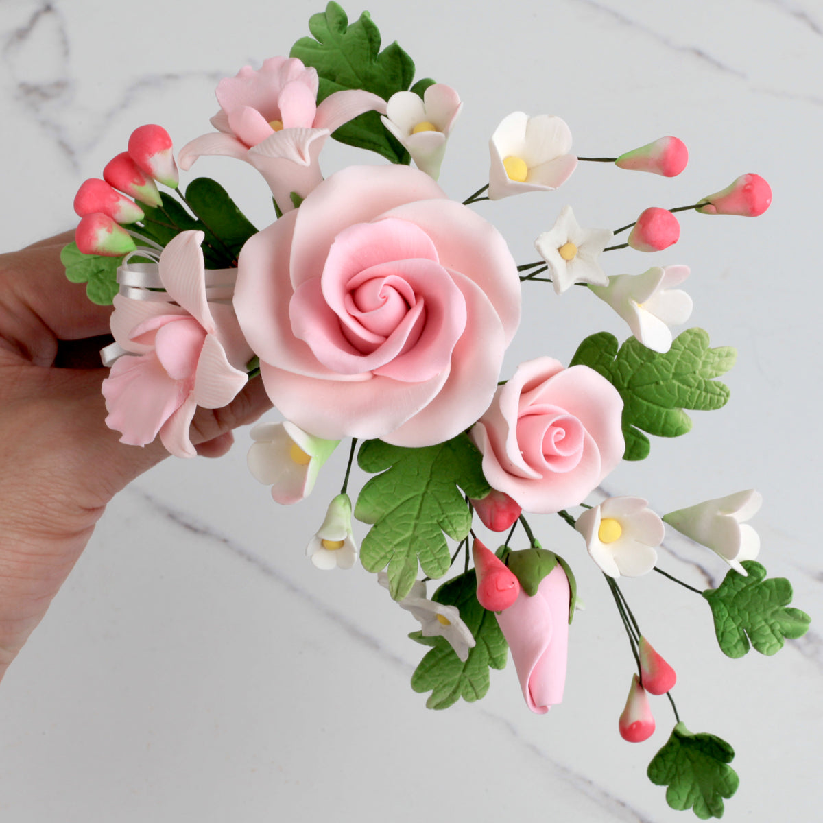 Large Tea Rose Spray - Pink