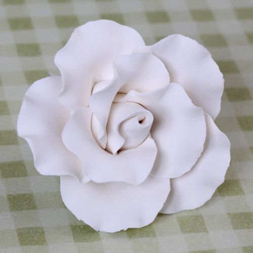 White Gumpaste Cabbage Rose handmade cake decoration.