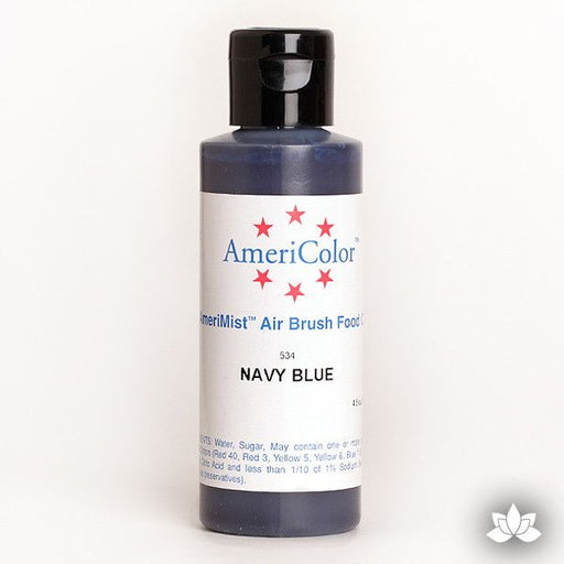 Navy Blue AmeriMist Air Brush Color 4.5 oz is a highly concentrated air brush color perfect for coloring non-dairy whipped icing, toppings, rolled fondant, gum paste flowers, and buttercream. Wholesale edible air brush color.