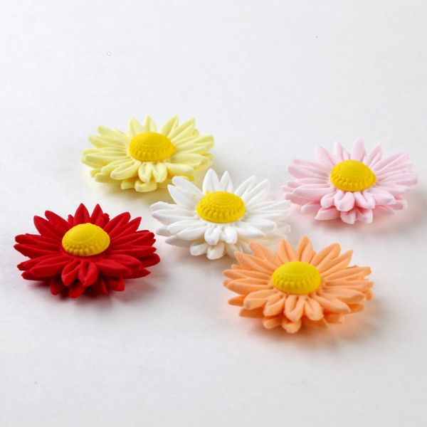 Mixed Petite Daisy Gumpaste Sugarflower cake decorations perfect as cake toppers on fondant cakes & cupcakes.  Wholesale cake decorating supply. Caljava