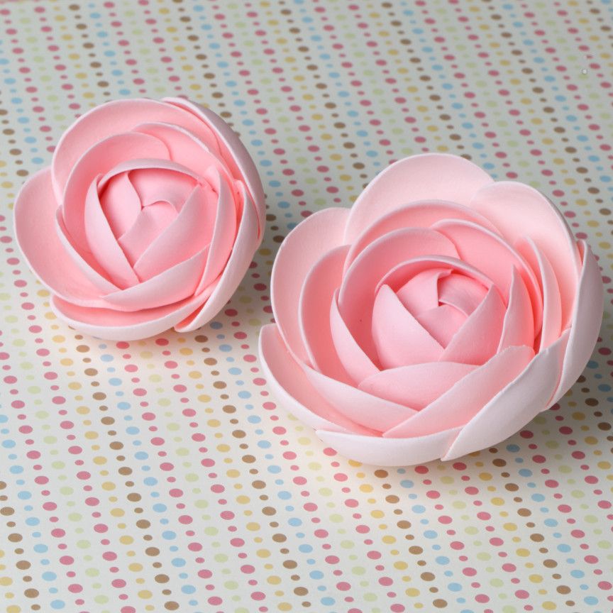 Pink Gumpaste Glam Rose/Ranunculus handmade cake decoration.