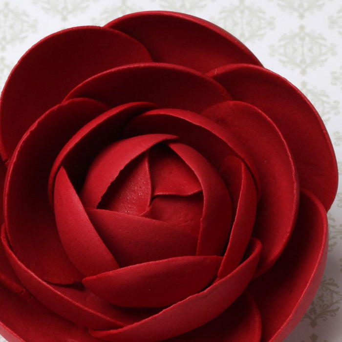 Red Gumpaste Glam Rose sugarflower handmade cake decoration perfect as a cake topper for cake decorating fondant cakes.  Wholesale sugarflowers and bakery supply.