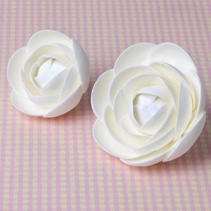 White Gumpaste Glam Rose sugarflower handmade cake decoration perfect as a cake topper for cake decorating fondant cakes.  Wholesale sugarflowers and bakery supply.