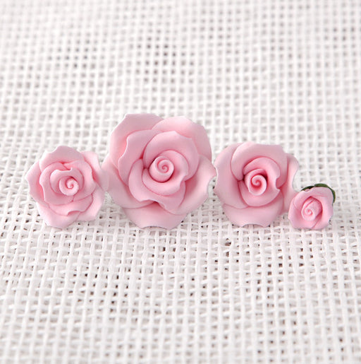 Petite Unwired Gumpaste Sugar Roses in Pink. Includes 4 different sizes ranging from 0.5" to 1.5"