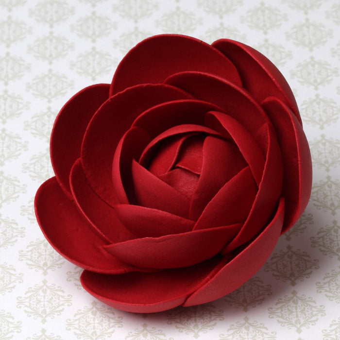 Pre wired modern red gum paste rose sugar flowers ready to place on wedding cakes