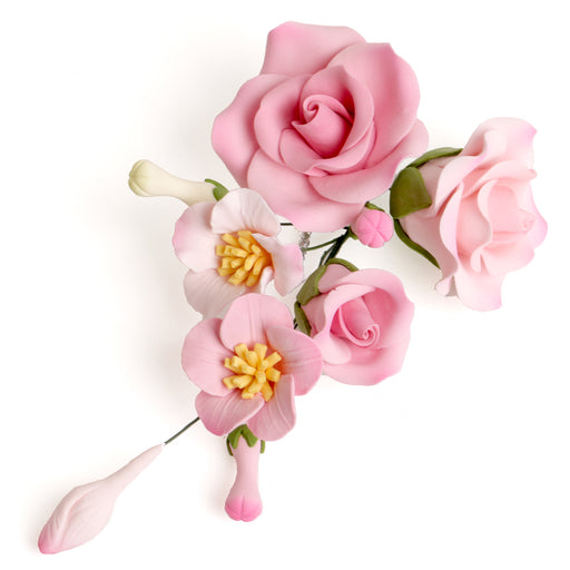 Pink Rose gumpaste sugarflower cake decoration perfect as a cake topper for cake decorating fondant cakes and wedding cakes.  Wholesale sugarflowers.