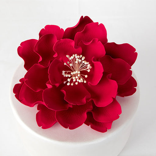 Red gum paste 7" peony sugar flowers with wired petals for shaping and styling and cake decorating