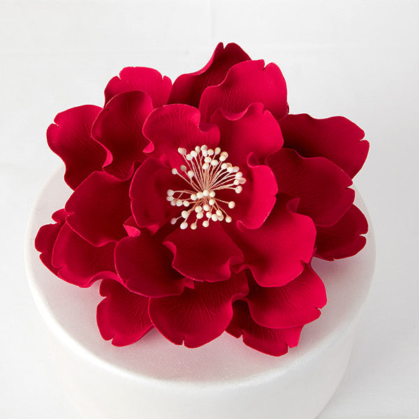 Red gum paste 7" peony sugar flowers with wired petals for shaping and styling and cake decorating