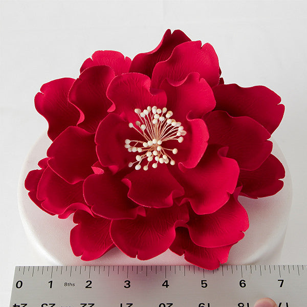 Red open peony gum paste sugar flowers suitable for buttercream cake designs
