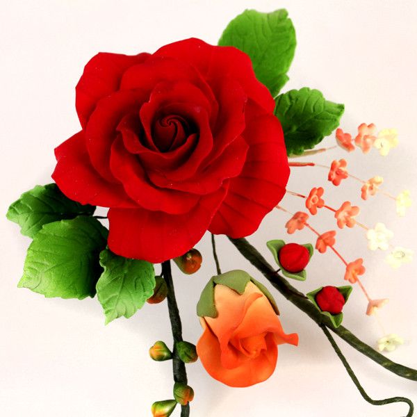 Red Rose & Crocosmia Berries Sugarflower Sprays cake toppers perfect for cake decorating fondant cakes.  Wholesale cake supply. Caljava