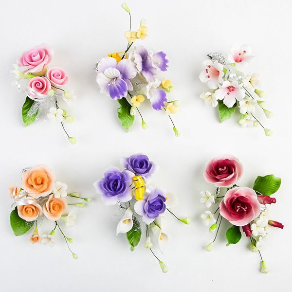 6 Small Mix Sprays are gumpaste sugarflower cake decorations perfect as cake toppers for cake decorating fondant cakes and wedding cakes. Caljava wholesale cake supply.