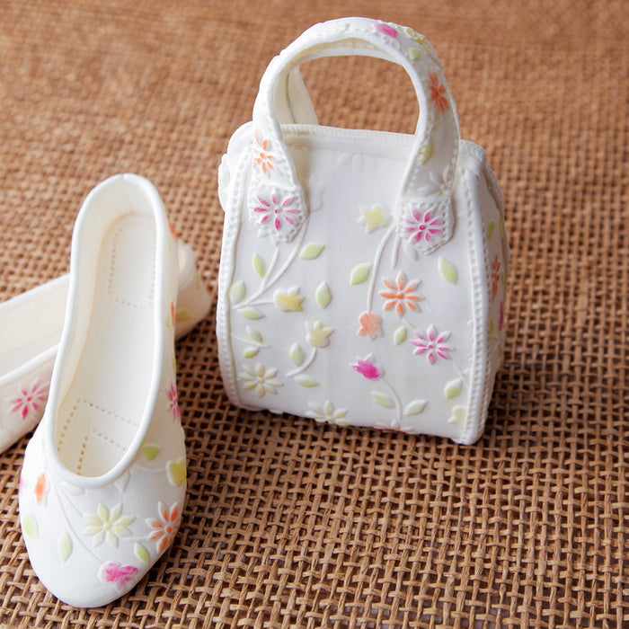 White with Floral Design Purse and Sandal Set 2