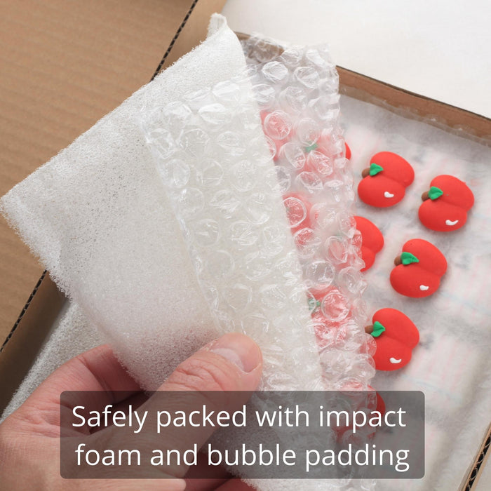 we ship your icing toppers safely using impact foam for safe delivery to decorate your chocolates.