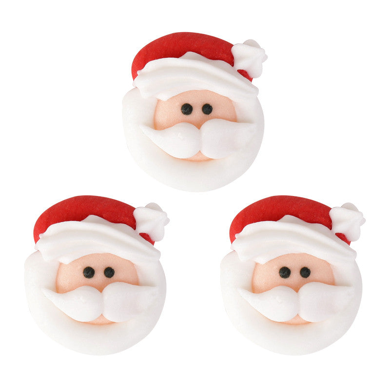 Bulk Small Santa Face Edible Royal Icing Decorations – 128 Count Hand-Piped Cupcake & Chocolate Toppers