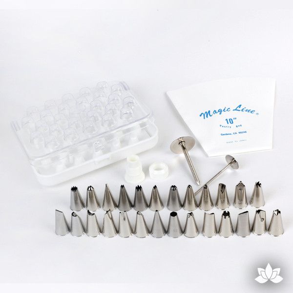Piping Tip Set - 26 Tips , Pastry Bag, Coupler & Flower Nails