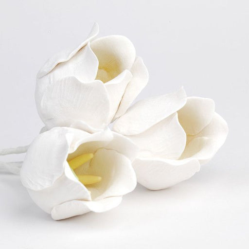 White Tulip Gumpaste Sugarflower cake toppers perfect for cake decorating wedding cakes & fondant cakes. Easter cake decor.  Wholesale sugarflower.