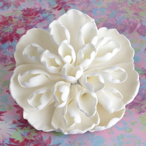 White Heirloom Peony Sugar Flower Cake Topper for decorating wedding cakes and birthday cakes. Ready to use cake decor for cake decorators by Caljava.