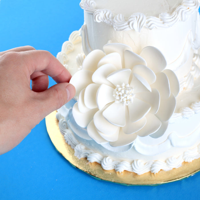 White Dahlia Sugar Flower Cake Topper for cake decorating your own cakes and wedding cakes.  Handmade cake decor for bakeries. Caljava