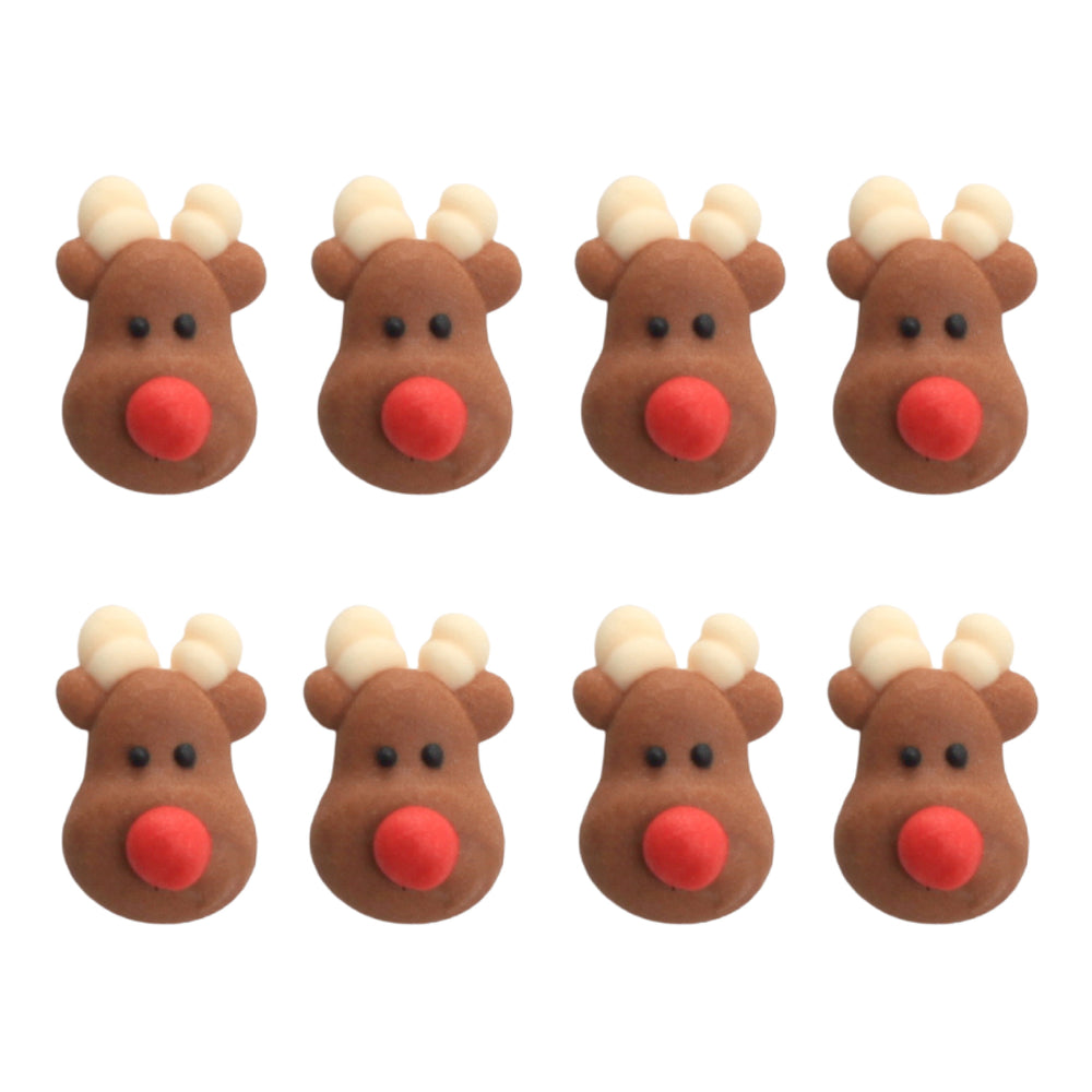 Royal Icing Toppers Mini Reindeer Icing Decorations perfect for decorating cakes, cupcakes, cookies, candy and chocolates.  