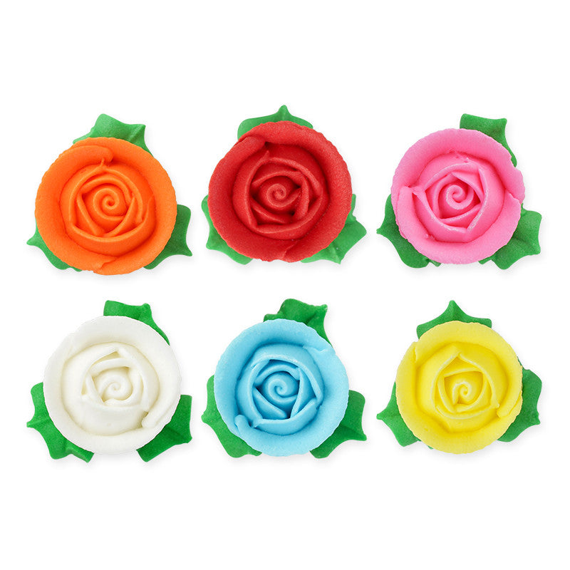 3D Roses w/ Leaves Royal Icing Decorations (Bulk) - Assortment