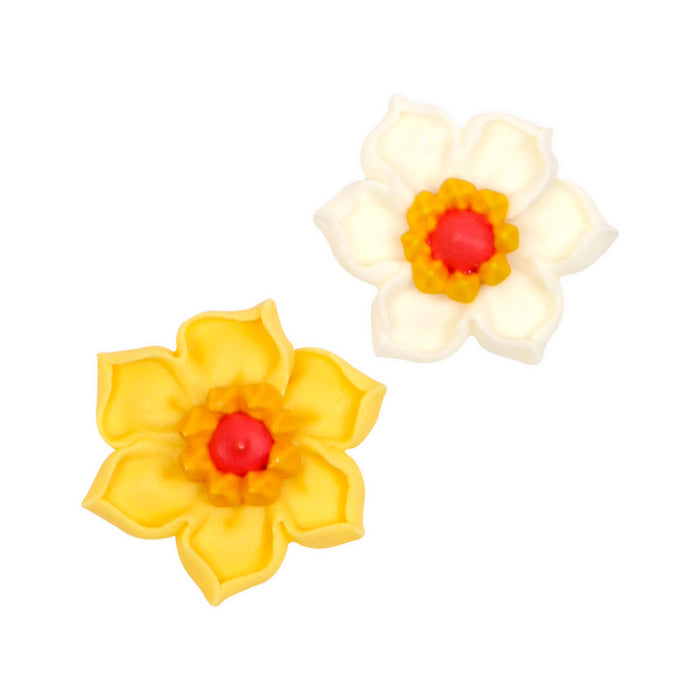 Daffodil Flower Royal Icing Topper Decorations great for chocolates, candy, cakes, cupcakes, and many other edible creations.