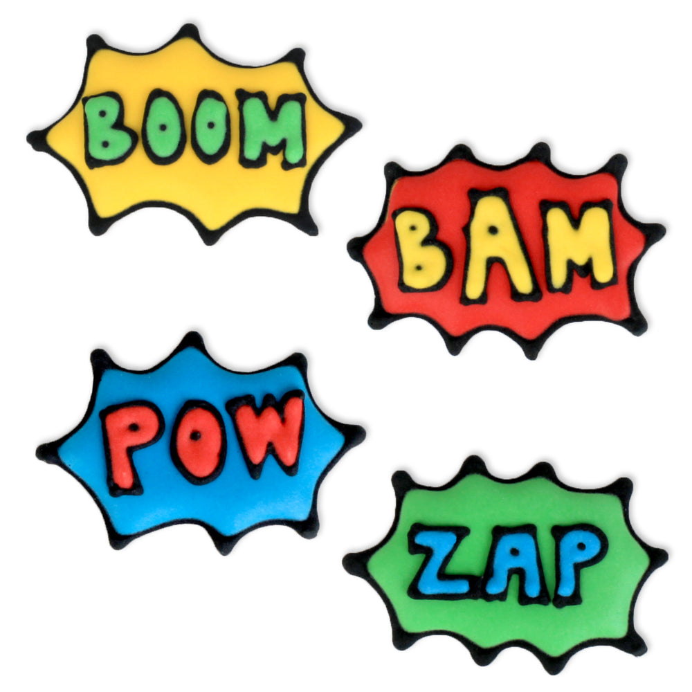 Comic Book Royal Icing Toppers for Boys, great for decorating cupcakes, cookies, cakes, candy and chocolates.