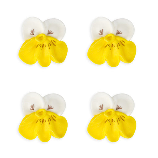 Small Pansy Royal Icing Decorations (Bulk) - White w/ Yellow