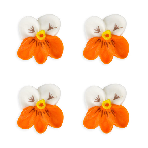 Small Pansy Royal Icing Decorations (Bulk) - White w/ Orange