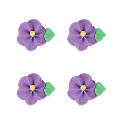 Medium Drop Flower w/ Leaves Royal Icing Decorations (Bulk) - Purple
