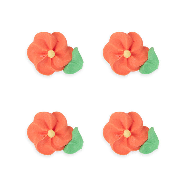 Medium Drop Flower w/ Leaves Royal Icing Decorations (Bulk) - Orange