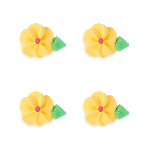 Medium Drop Flower w/ Leaves Royal Icing Decorations (Bulk) - Yellow