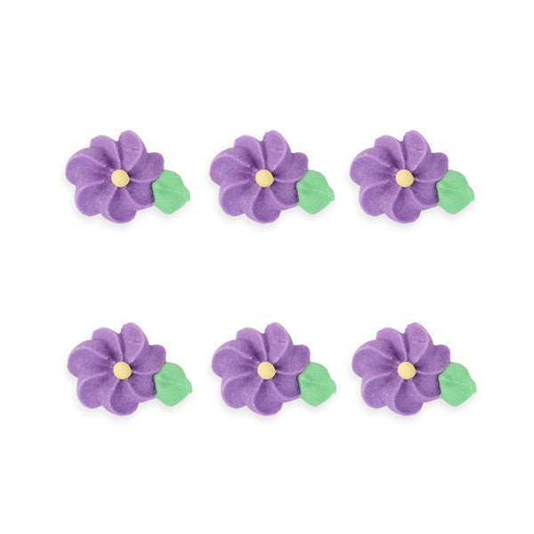 Small Drop Flower w/ Leaves Royal Icing Decorations (Bulk) - Purple