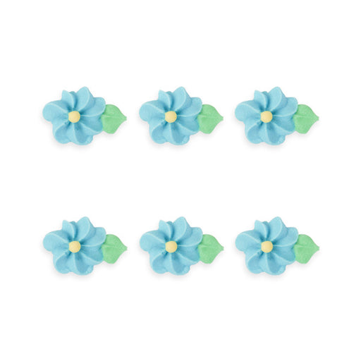 Small Drop Flower w/ Leaves Royal Icing Decorations (Bulk) - Blue