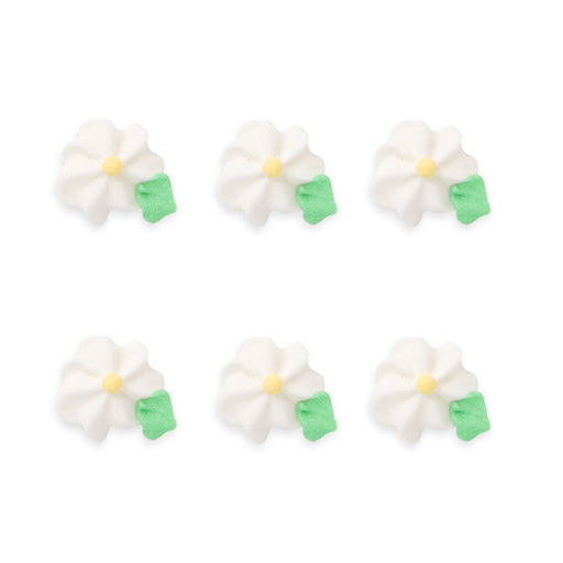 Small Drop Flower w/ Leaves Royal Icing Decorations (Bulk) - white