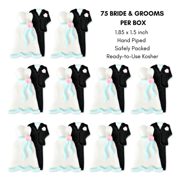 Bride and Groom Wedding Royal Icing Toppers sugar decorations great for decorating Chocolates, Cupcakes, Cakes, Cookies, Brownies, Cake Pops, Macarons, Pies and more. Edible decoration. Caljava