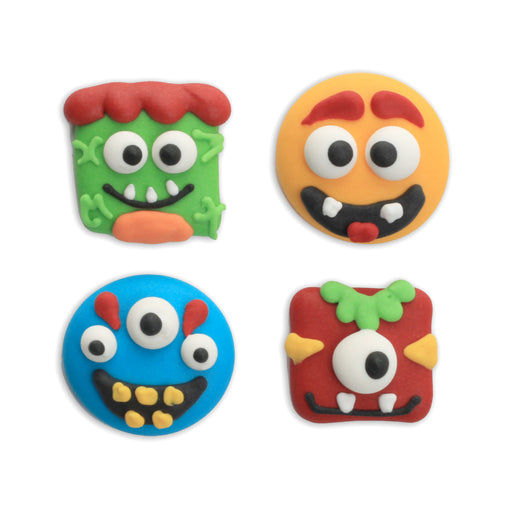 Royal Icing Toppers Monster Face Icing Decorations perfect for decorating cakes, cupcakes, cookies, candy and chocolates.  