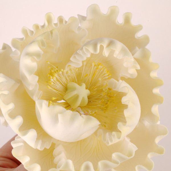 Ready-to-use yellow peony sugar flower cake topper for professional wedding cake decorating by Caljava
