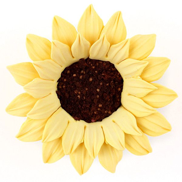 Single handcrafted 3-inch medium sunflower gumpaste sugar flower cake decoration with realistic yellow petals and textured dark center.